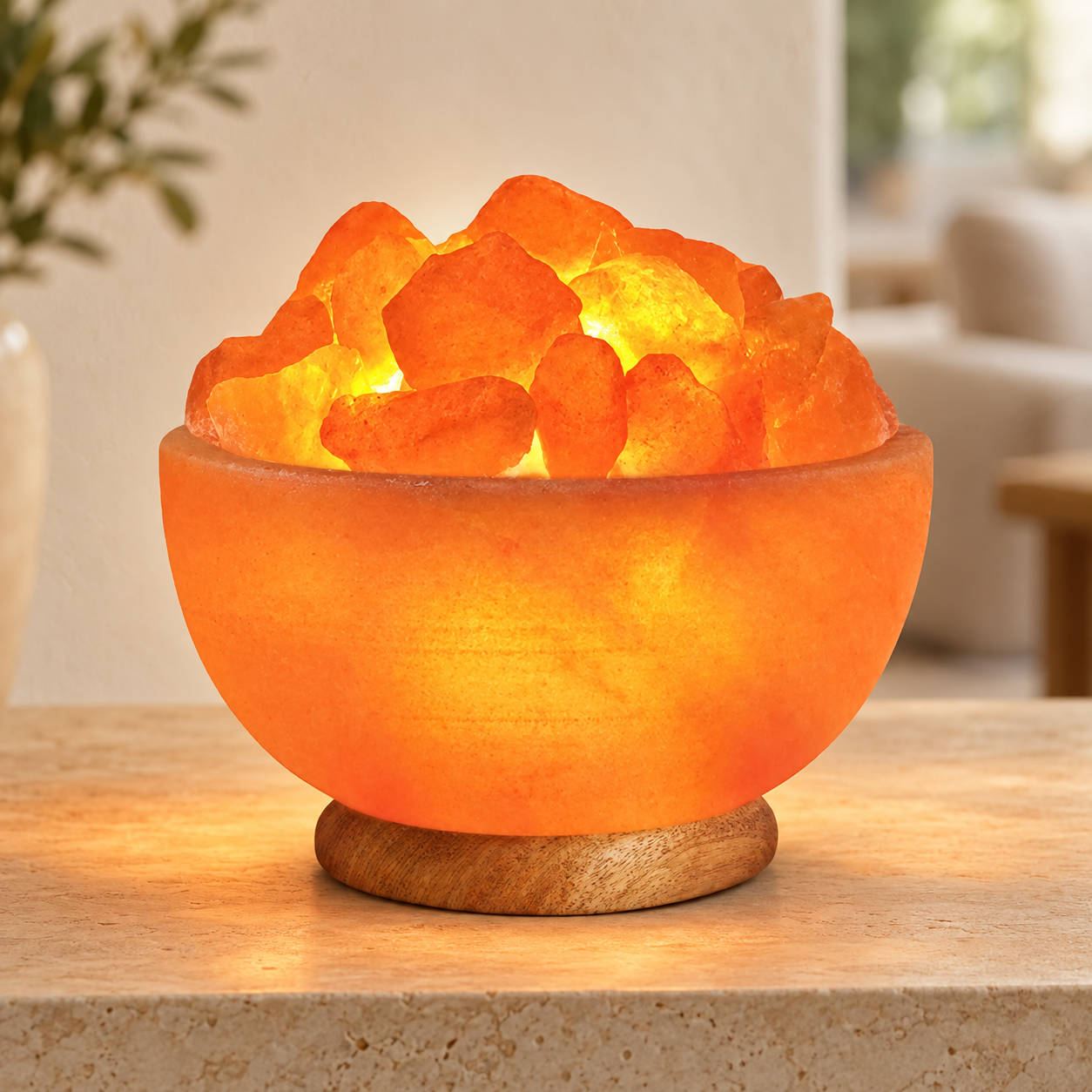 Himalayan salt fire bowl with natural salt chunks