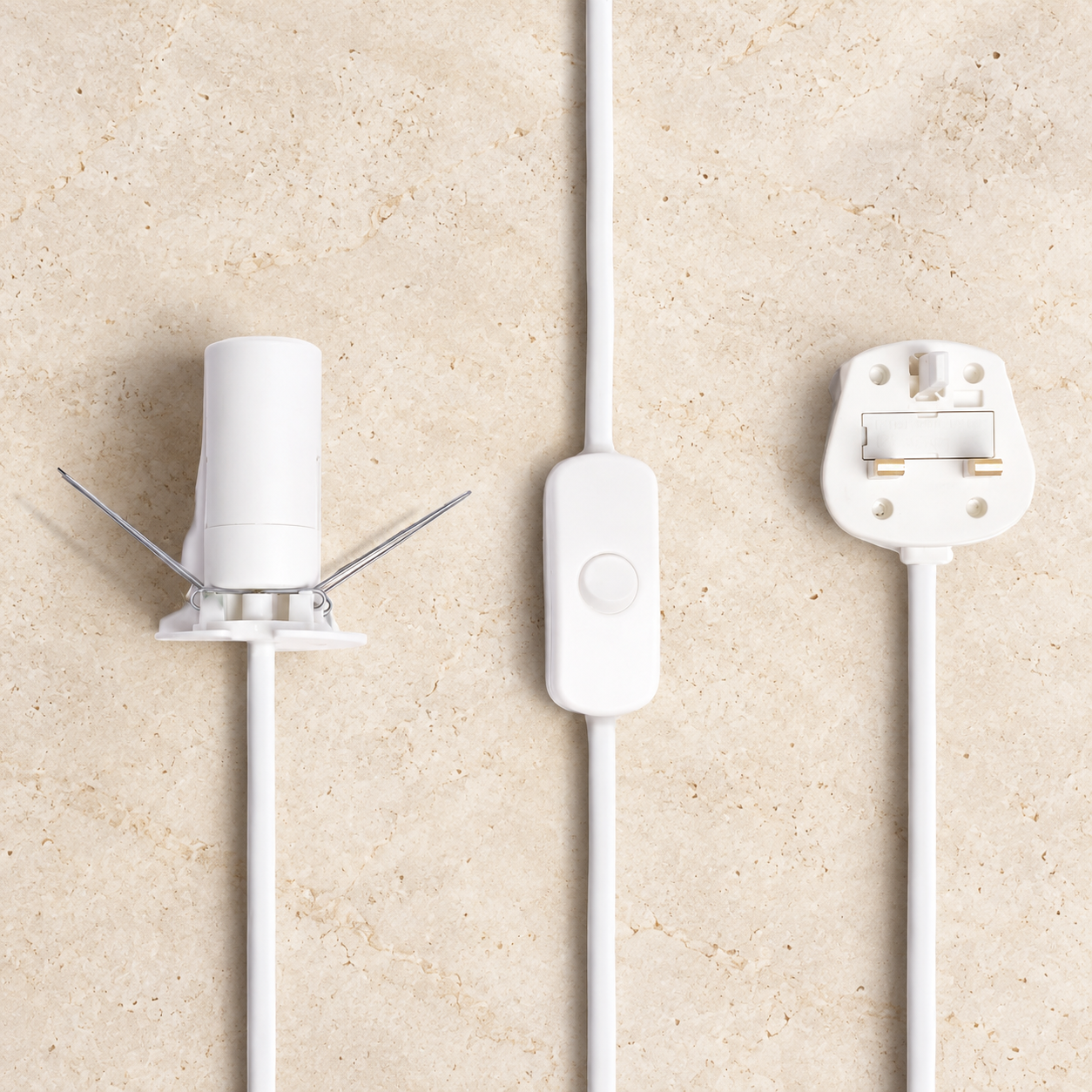 White salt lamp cord with UK plug, inline switch and bulb holder